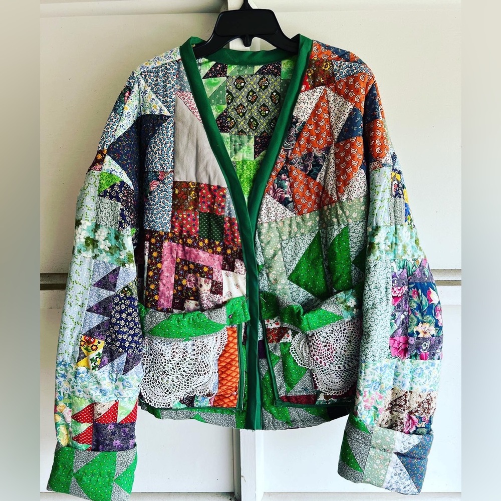 Plus size Quilt Coat handmade in America. Sustainable Slow Fashion.